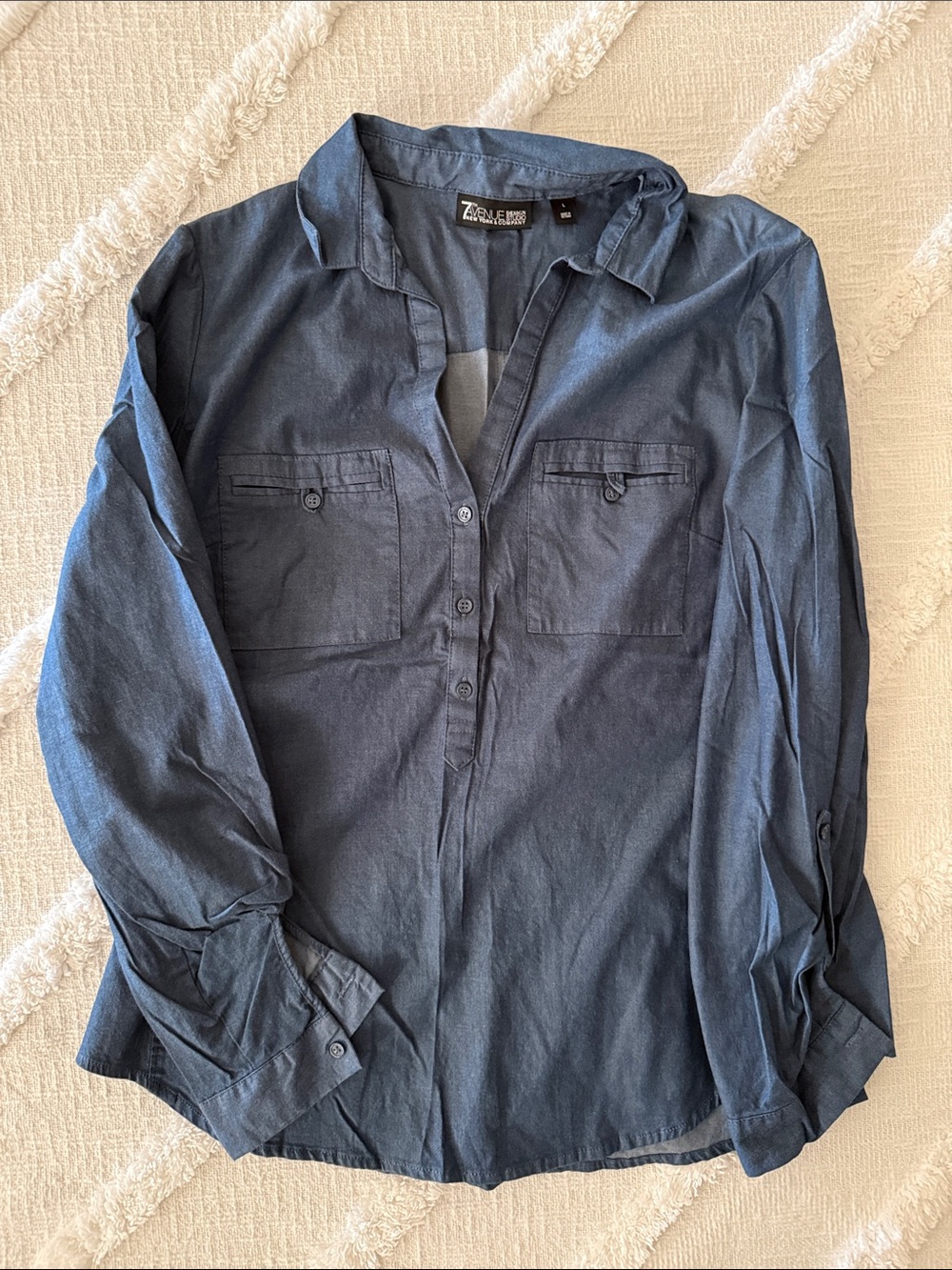 7th Avenue Design Studio Women's Blue Button-Down Top